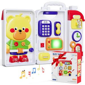 HYES Montessori Busy Board for Toddlers 1-3 2-4Musical Toy for 12-18 Month Age, Early Educational Learning Birthday for 1 Year Old Boys Girls