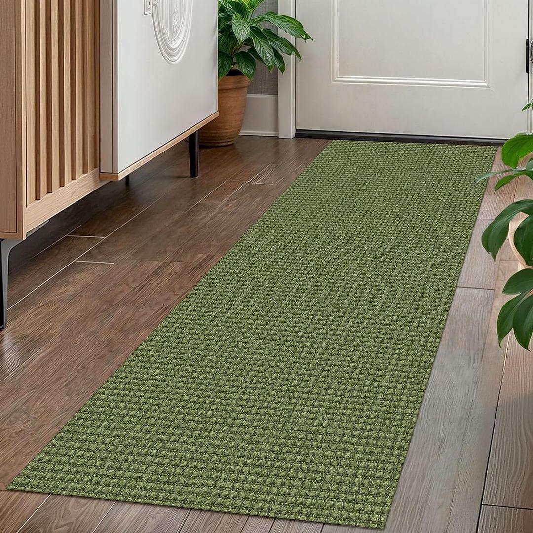 KOZYFLY Runners for Hallways 2x5 ft Washable Kitchen Runner Non Slip Rubber Backed Hall Runners Cotton Entryway Runner Rugs Floor Carpet for Indoor Backdoor Bedroom Kitchen, Bright Green/Earthy Green