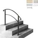 Happybuy Handrails for Outdoor Steps, Fit 1 or 3 Steps Outdoor Stair Railing, Black Wrought Iron Handrail, Flexible Front Porch Hand Rail, Transitional Handrails for Concrete Steps or Wooden Stairs
