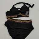 AI'MAGE Women High Waisted Bikini Sets Tummy Control Swimsuits Two Piece Swim Suits 2025 Color Block Halter Bathing Suits Large Black