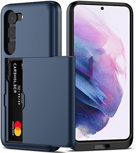 Nvollnoe for Samsung S23 Case with Card Holder 5G 6.1 inch Slim Dual Layer Heavy Duty Protective for Galaxy S23 Case Hidden Card Slot Wallet Case for Samsung S23(Blue)