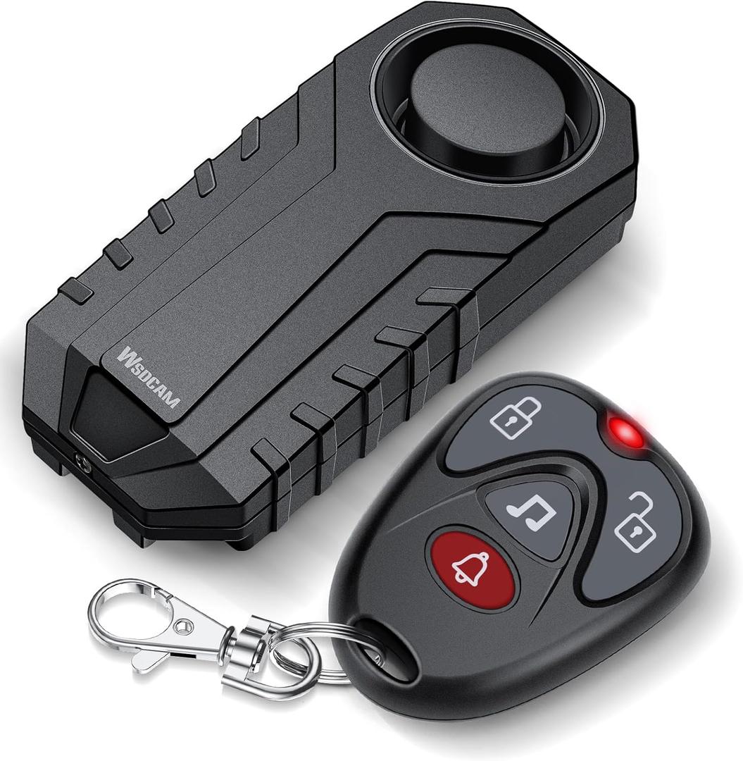 WSDCAM 113dB Loud Anti Theft Vibration Sensor Alarm Systems for Electric Bike Motorcycle Golf Car Trailer Mailbox Garage Door Waterproof Home Security Bike Accessories Bike Alarm with Remote (Alkaline Battery)