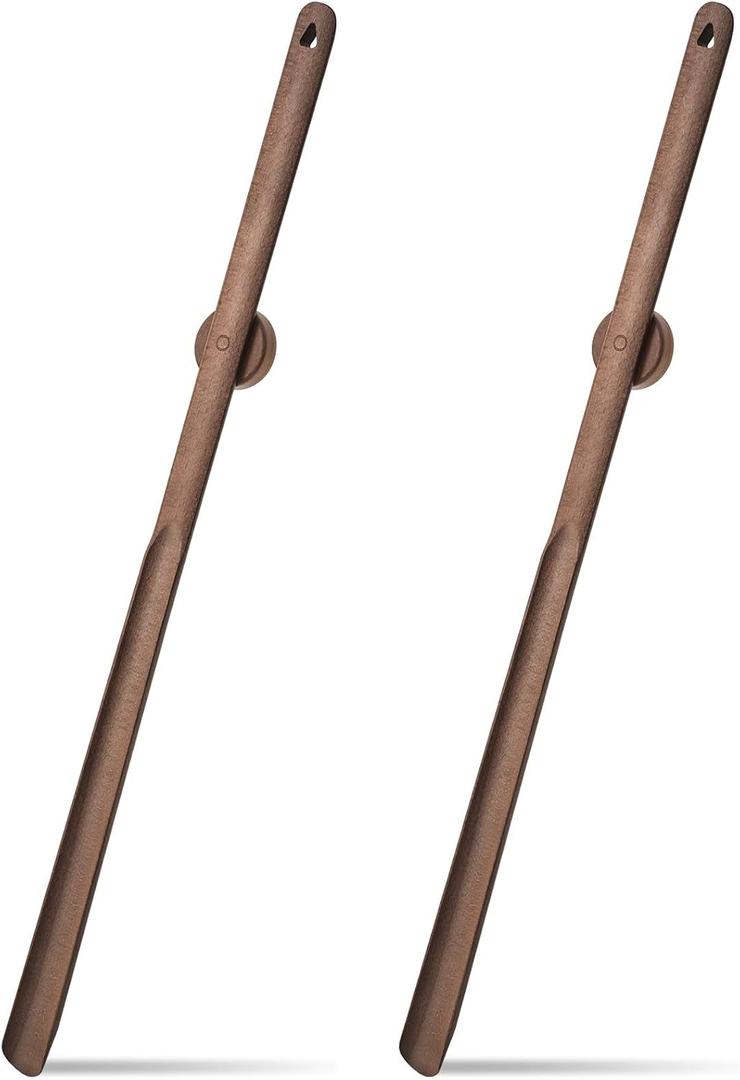2 Pcs 29.5" Magnetic Shoehorn, Long Wooden Shoe Horn Long Handle Shoehorn for Seniors Men Women, Magnetic Base Wall Mounted Dressing Stick for Elderly Limited Mobility (Walnut)