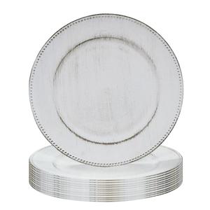MAONAME 13" Round Charger Plates Set of 12, Antique White, Plastic for Dinner Plates, Beaded Table Chargers for Wedding, Party
