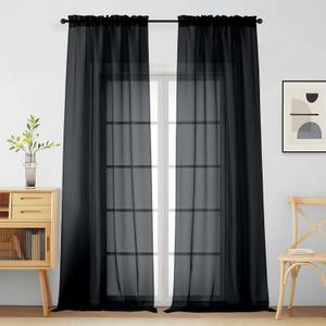 Halloween Black Sheer Curtains for Window 96 Inches Long 2 Panels Set, Soft Airy Light Filtering Voile Sheer Curtains for Living Room Bedroom, Dual Rod Pocket Window Drapes, 2x42Wx96L Inches