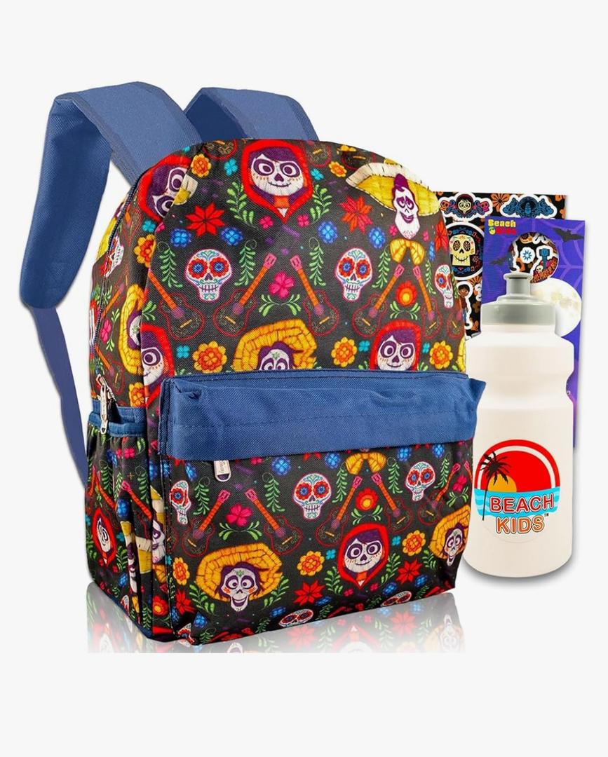 Disney Coco Large Backpack Set - Bundle with 16" Coco Backpack Plus Water Bottle, Stickers, & More | Coco School Backpack For Boys, Girls