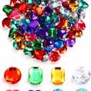 128Pcs Large 1 Inch Acrylic Diamond Jewels for Crafts, Flat Back Gems with 140 Adhesive Dots, Stick on Pirate Treasure Chest Fillers, Assorted Colorful Stones for DIY Projects