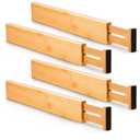 Utoplike 4 pcs Bamboo Kitchen Drawer Dividers Large, Adjustable Drawer Organizers, Spring Loaded, Works in Kitchen, Dresser, Bathroom, Bedroom, Drawer, Desk