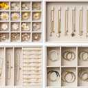 Velvet Jewelry Drawer Organizer Trays Large Beige Stackable Jewelry Storage Inserts Set, 4-Layer Jewelry Tray Set for Earrings, Rings, Necklaces, Bracelets with Removable Dividers for Dresser, Vanity (Expanded (Magazine Size))