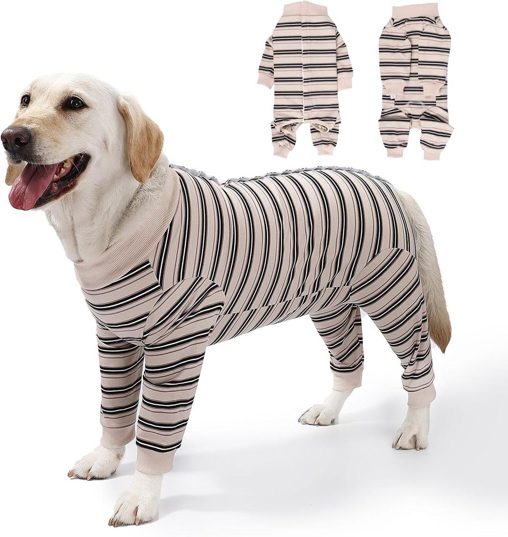 Dog Recovery Suit, Pet Surgery Suits for Female Male, Striped Recovery Shirt Dog Abdominal Wounds Bandages, E-Collar & Cone Alternative, Neuter Stop Licking Onesie Body Suits (L)