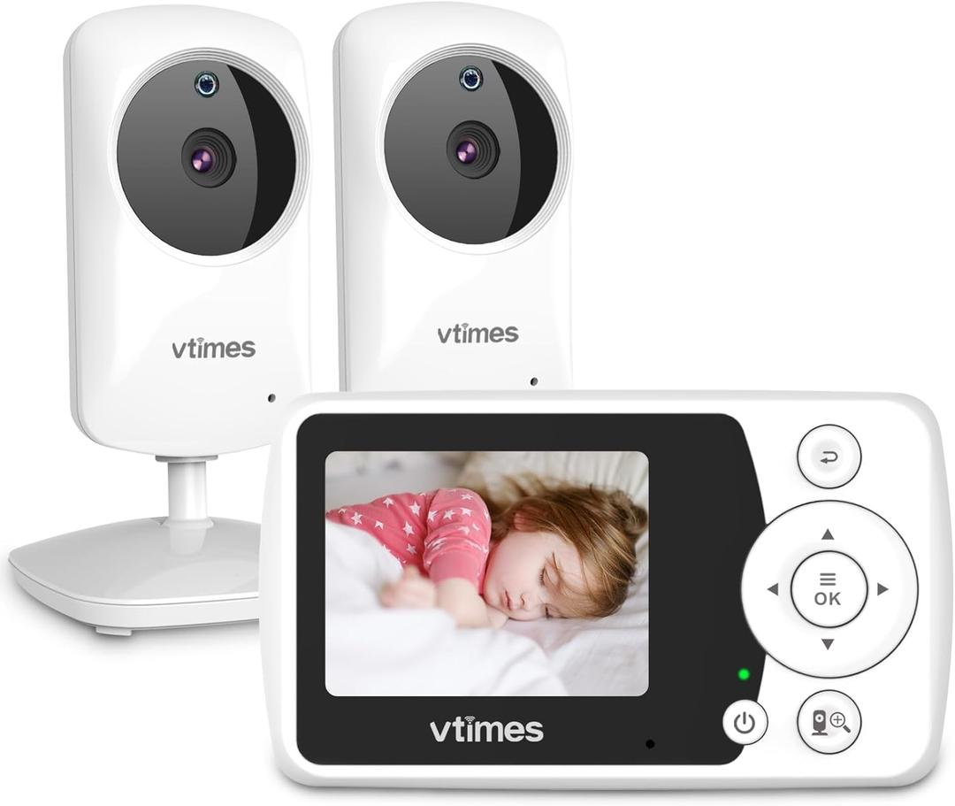Baby Monitor with 2 Cameras, Video Baby Monitor No WiFi Night Vision, 2.4" LCD Screen Portable Baby Camera VOX Mode Pan-Tilt-Zoom Alarm and 1000ft Range, Ideal for Baby/Elderly/Pet