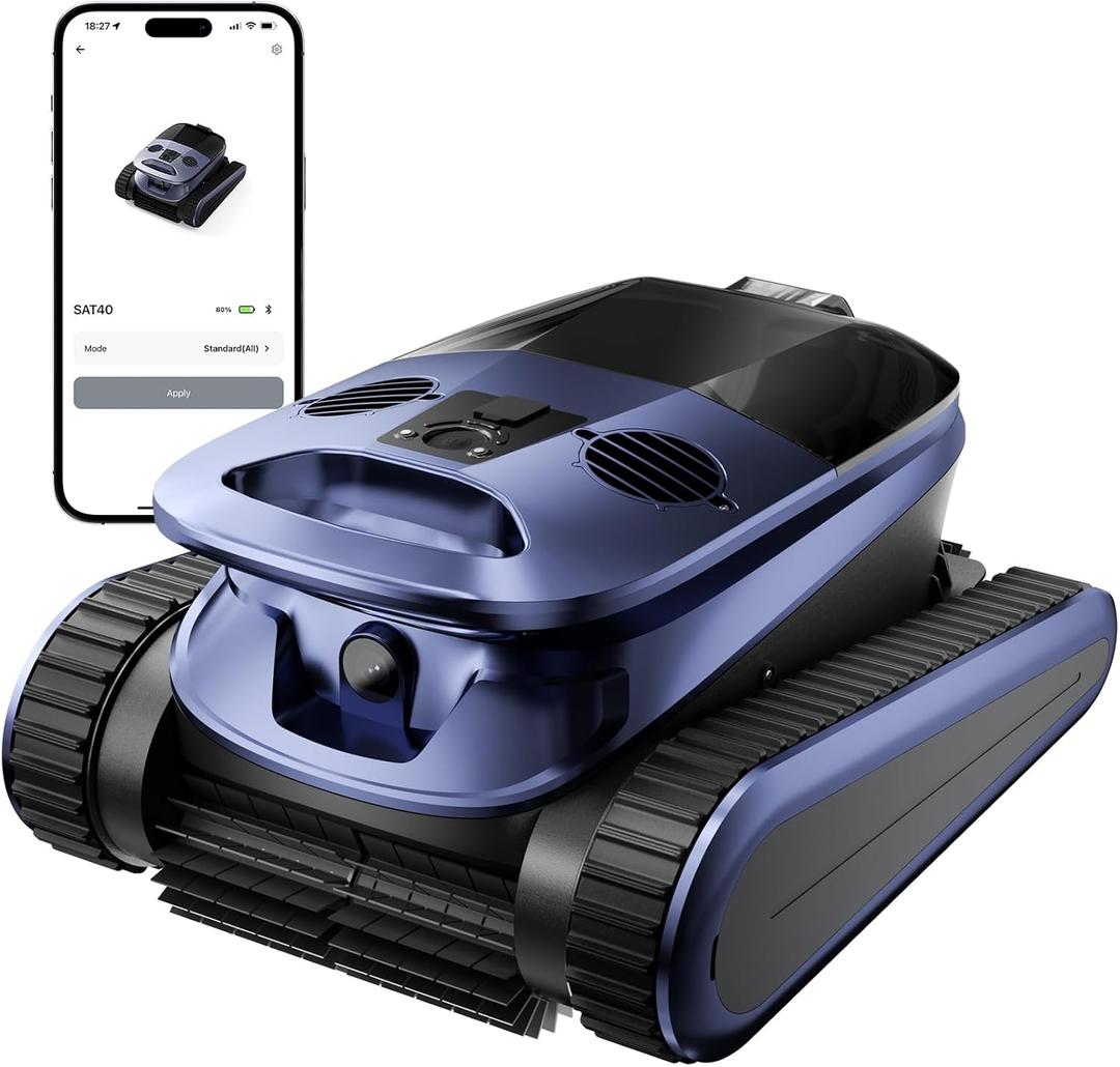 2026 Upgraded Lodoba SAT40 Robot Vacuum for Inground Pools, Replaceable Battery Cordless Robotic Pool Cleaner for Above Ground Pool up to 3,200 Sq.ft, 210-Min Runtime, Self-Parking