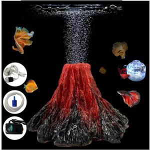 aikido Aquarium Volcano Bubbler Kit Realistic Resin Decorations with Air Stone Colorful LED Light Decor for Fish Tank Landscape Addition and Oxygenation (Kit A)