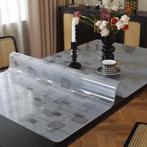 OstepDecor Geometric Table Protector 42 x 90 Inch, 1.5mm Thick Plastic Table Cover, Waterproof Dining Tabletop Protector Rectangle Vinyl Tablecloth PVC Desk Pad Mat for Kitchen, Wooden Table