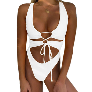 CHYRII Women's Sexy Cutout Lace Up Backless High Cut One Piece Swimsuit Monokini, S