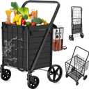 Spurgehom Grocery Cart on Wheels Folding Shopping Carts for Groceries 140L Jumbo with Removable Liner and Double Basket, 360 Rolling Laundry Cart Lightweight Trolley for Seniors 400 LBS Capacity