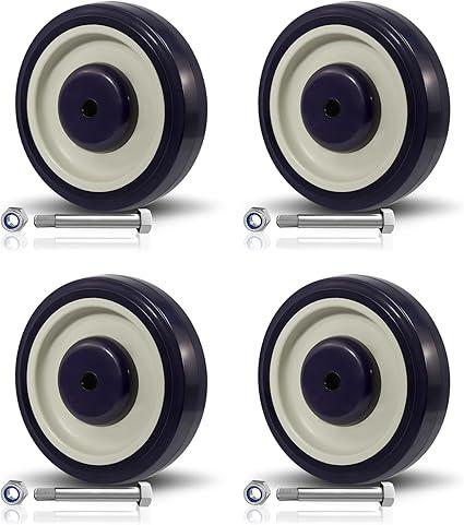 4 Pack Shopping Cart Replacement Wheels Kit 5-inch Diameter Wheels with Axles Bolt, Polyurethane Stepped and Full Tread Face w/Double Ball Bearing Shopping Cart Wheel (Black) 4 Pack Shopping Cart Replacement Wheels Kit 5-inch Diameter Wheels with Axles Bolt, Polyurethane Stepped and Full Tread Face w/Double Ball Bearing Shopping Cart Wheel (Black)