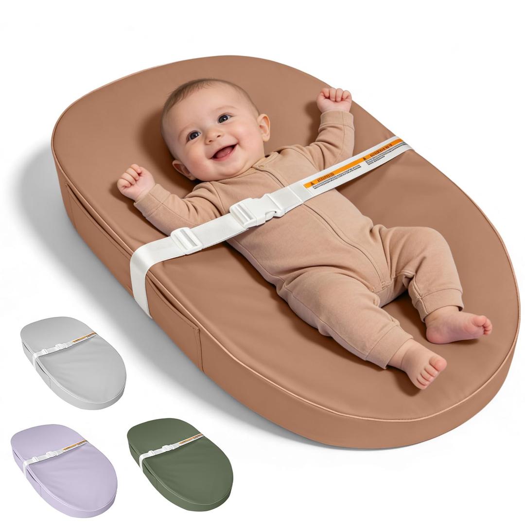 Baby Changing Pad, Waterproof Vegan Leather Wipeable Diaper Changing Pad with Safety Strap Non-Slip Changing Mat for Dresser & Table