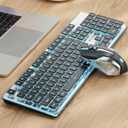 EWEADN V3 Wireless Keyboard and Mouse with Blue Backlit, Metal Panel, Bluetooth/2.4G Rechargeable Computer Keyboard and Mouse Combo Silent Lighted Full Size Cordless Keyboards-Black