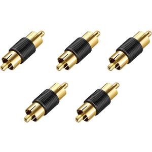 VCE RCA Male to Male Coupler 5-Pack, Gold Plated Dual Male Connector RCA M-M Adapter