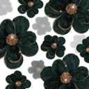 Norme 15 Pcs Christmas Magnolia Flowers Ornaments 3.15'' 5.91'' 8.27'' Large Artificial Magnolia Velvet Fold Poinsettia Stems for Christmas Tree Wreath Holiday Decor (Blackish Green)