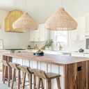 Arturesthome 1 Light Rattan Pendant Light, Coastal Rustic Wood Ceiling Lighting Fixture, Vintage Farmhouse Lampshade Chandelier Hanging Lamp Shade for Kitchen Island Dining Room (50cm)