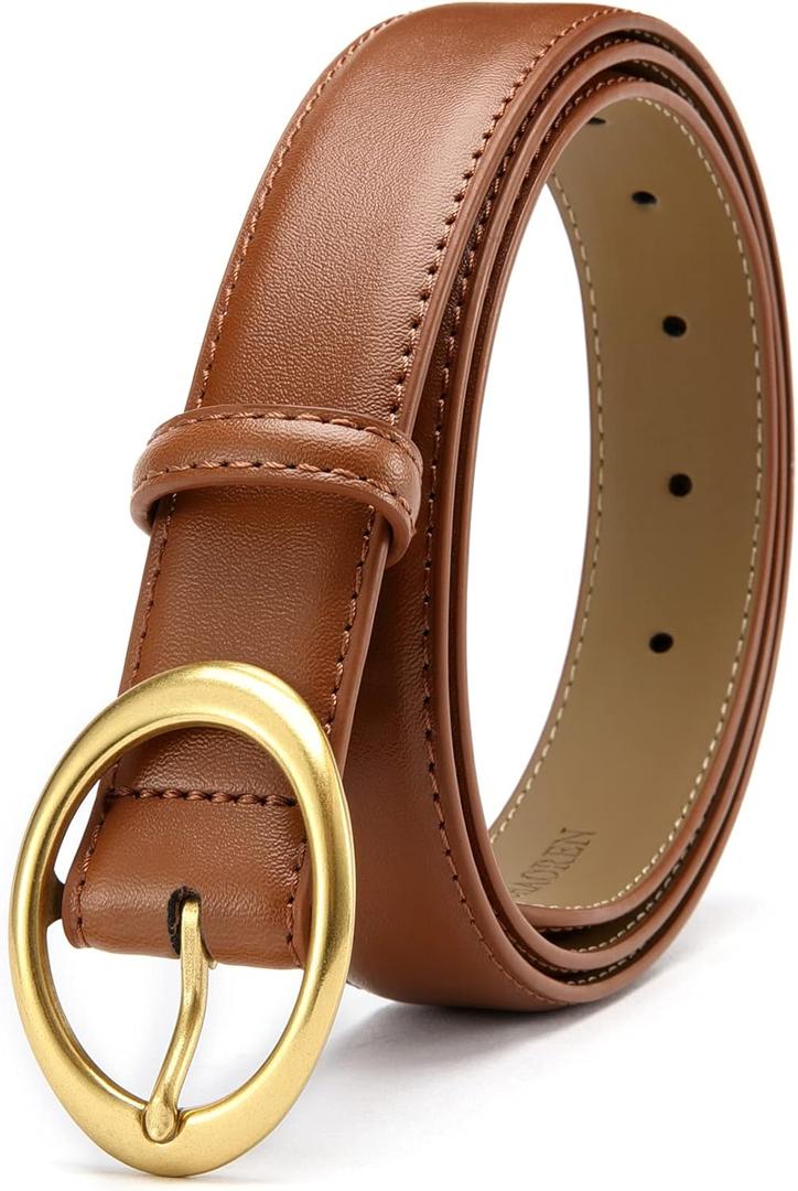 Womens Belt - CR Leather Belt Women Casual for Jeans Pants Dress - Belts with Gold Buckle for Women Fashion (27-28(Fit Pants 2), Tan)