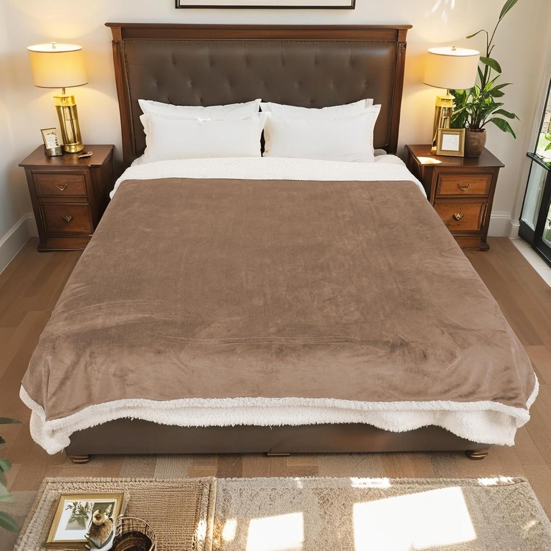 LaffyLo Electric Heated Blanket Full Size 72" x 84", Dual-Sided Flannel Sherpa, LCD Display 10 Heat Levels 1-12H Auto-Off, ETL Certified Machine Washable for Bed & Couch, Light Brown