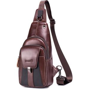 LUKZIJAES Genuine Leather Sling Bag for Men Vintage Crossbody Bag Men Chest Pack Mens Cross Shoulder Bags Hiking Daypacks Travel Backpack (#2-Coffee)