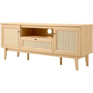 JONATHAN Y TVS1002A Finley 59 in. Farmhouse Caned TV Stand with Drawer and Storage Doors Fits TVs up to 65 in. with Cable Management, Oak