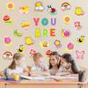 54Pcs Spring Cartoon Positive Cutouts Motivational Sayings Paper Cutting with 100Pcs Glue Points for Party Classroom Bulletin Board Craft Wall Decor