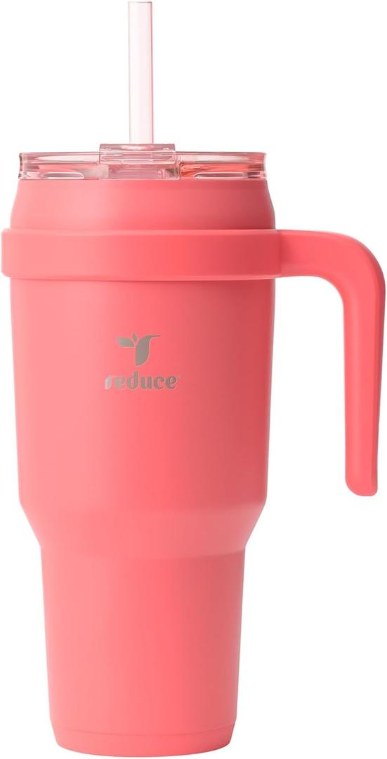 REDUCE 40 oz Stainless Steel Tumbler with Handle - Dual-Wall Vacuum Insulated Travel Mug, Sweat-Proof Lid & Reusable Straw - Keeps Drinks Cold for 24 Hrs, Fits Cupholders, Dishwasher Safe - Daiquiri