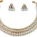 Aheli Ethnic Faux Kundan Pearl Bridal Choker Necklace Indian Traditional Bollywood Jewelry Set with Earrings Gift for Women