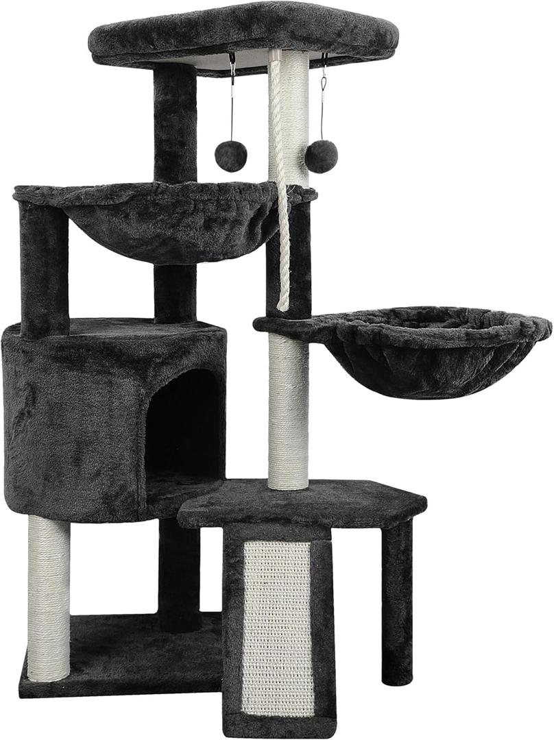 Xin Three Layer Cat Tree with Cat Condo and Two Hammocks,Darkgray  (Small)
