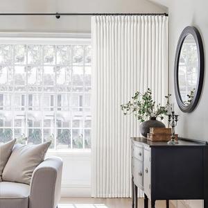 Beige White Pinch Pleated Extra Wide Curtain Panels 108 Inches Long 100 Inch Wide Linen Curtain for Sliding Glass Door Semi Sheer Hooks Rings Privacy 108 Inch Length Drape for Living Room 1 Panel