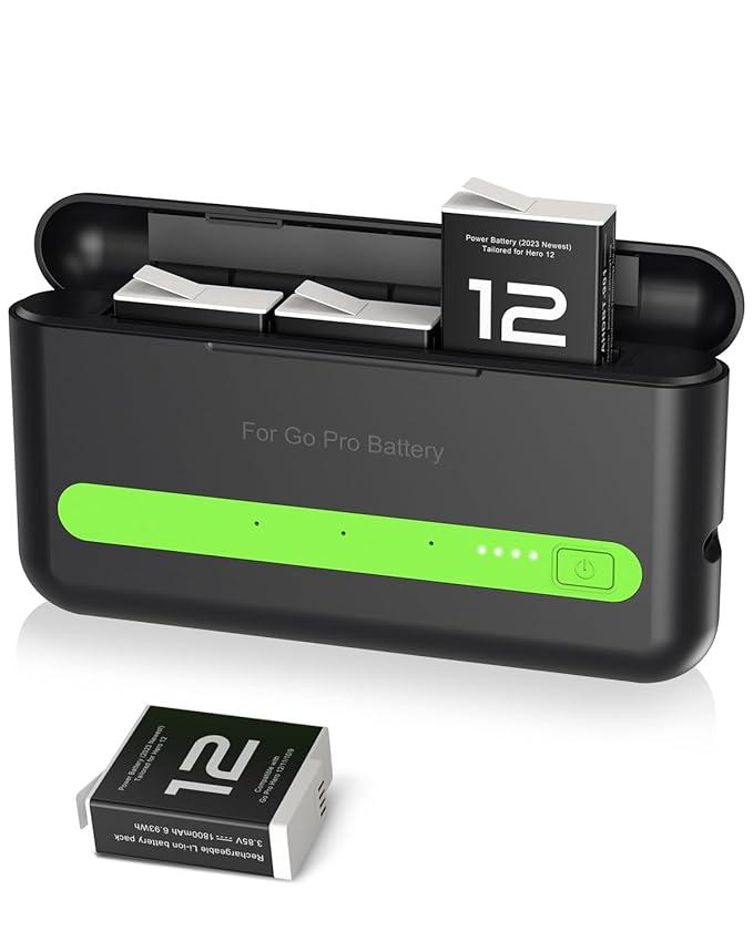 7000mAh Enduro Battery Charger for go pro Hero 12/11/10/9/8/7/6/5 Battery Battery Charging Case with 3 Channel, LED Indicator(Batteries not Included)