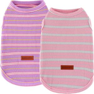 2Pack Dog Shirt Cotton Striped T-Shirts Stretchy Comfortable Pet Vest for Puppy and Cat Super Soft Dog Shirts Vest Sleeveless Breathable Basic Clothes for Small Medium Large Boy Girl Dogs