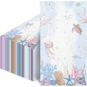 100 Pcs Coastal Turtle Paper Napkins, Sea Blue Decorative Nautical Napkins for Bathroom, Summer Paper Guest Towels for Bathroom, Disposable Paper Hand Towels for Wedding Dinner Parties