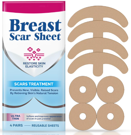 Silicone Scar Sheets for Breast, Silicone Scar Tape, Reusable and Effective Breast Silicone Scar Sheets, 4 Pairs