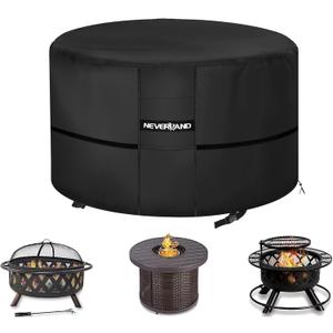 NEVERLAND Fire Pit Cover Round - Waterproof Outdoor Firepit Covers Round for Solo Stove Yukon 25-29 Inches 600D Oxford Heavy Duty Patio Gas Fire Pit Covers with Air Vents, 29 x 18 Inch Black