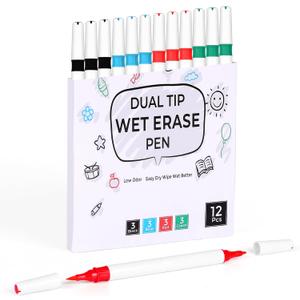Dual Tip Wet Erase Markers, Low Odor & Easy Clean, 4 Color 12 Pcs for Whiteboards, Glass, Home Office Ideal for Teachers, Students, Creatives Dual Tip Wet Erase Markers, Low Odor & Easy Clean, 4 Color 12 Pcs for Whiteboards, Glass, Home Office Ideal for Teachers, Students, Creatives