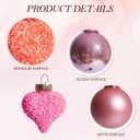 WDS WONDROUS 16Pcs Heart and Ball Ornaments Set, Glitter Pink Orange Christmas Tree Decor with Mixed Finishes for Valentine's Day Wedding Party Decoration