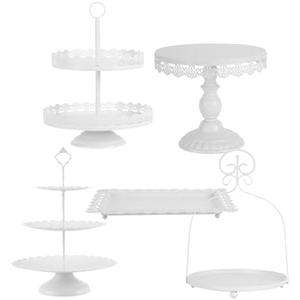 ZUMELER 5Pcs White Cake Stands Set Metal Cupcake Holder Cookies Dessert Display Plate Serving Tower Tray Platter with Handl for Baby Shower Wedding Birthday Party Celebration