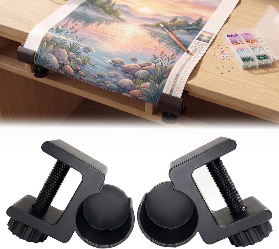 Diamond Painting Canvas Roll Holder (2 Pack),Adjustable Diamond Art Canvas Table Clamp,Anti-Roll Diamond Painting Holder Prevents Canvas Edge Droop & Accidental Damage,Gift for DIY Diamond Painters