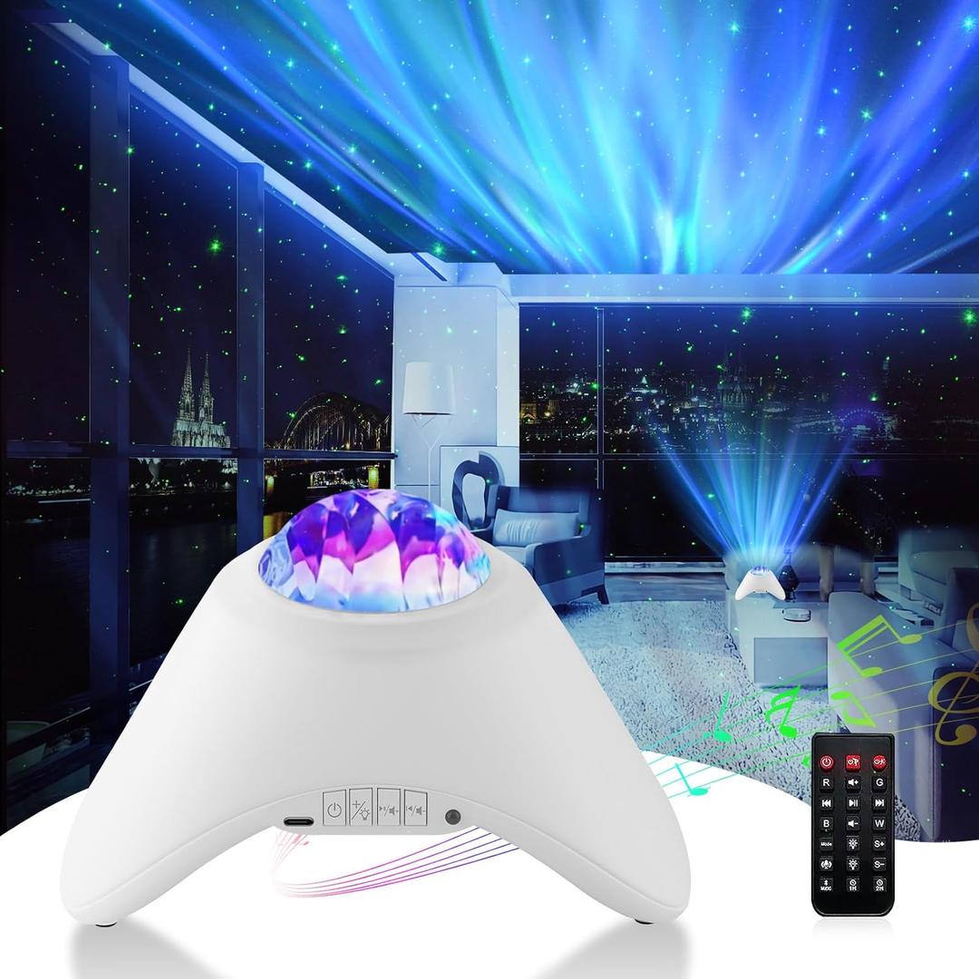 Northern Galaxy Aurora Projector - Cute Aesthetic Decor, LED Starry Night Light with Nebula. Remote Control, White Noise & Bluetooth Speaker - Bedroom, Parties, Home Decor. Great Teen Girl Gifts