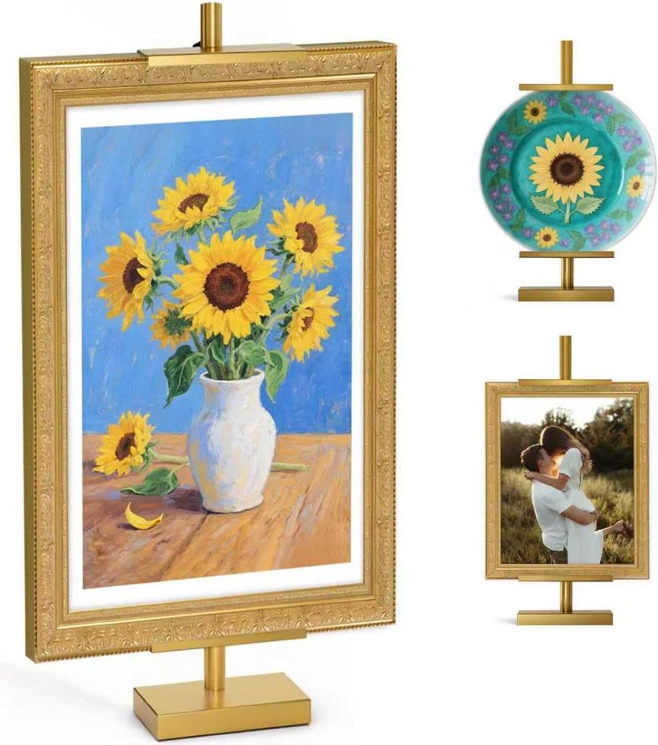 Adjustable Tabletop Easel Stand, Picture Easels for Display Up to 29" H, Metal Picture Frame Holder Stand Table for Art, Photo (Gold)