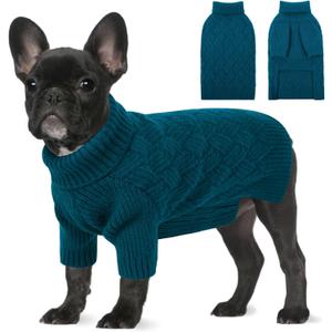 SUNFURA XS Dog Sweater, Small Dog Sweater Doggie Knitted Knitwear for Winter, Cat Pullover Christmas Sweatshirt for Yorkie Chihuahua, Warm Thick Turtleneck Clothes for Puppy, Blue, X-Small