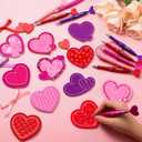 Thenshop 48 Pcs Valentine's Day Sticky Notes with Pens Set Galentines Gifts Bulk 24 Heart Ballpoint Pens 864 Sheets Heart Sticky Notes and 3 Rolls Ribbon for Valentines Exchange Gifts Party Favors