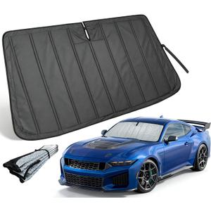 PAIMOHO Thickened Windshield Sun Shade for Ford Mustang 2015-2026 | Accordion Front Window Sunshade Aluminum Reflective UV Protection Shield, Foldable Sun Visor with Storage Bag Car accessories