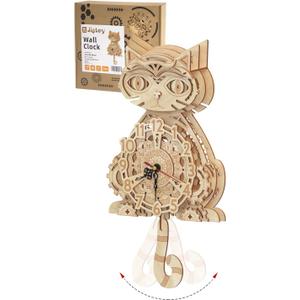 Wooden 3D Puzzles for Adults Model kit Cat Clock Kids Wall Clock Decor for Birthday Gift/Christmas Day Wooden 3D Puzzles for Adults Model kit Cat Clock Kids Wall Clock Decor for Birthday Gift/Christmas Day